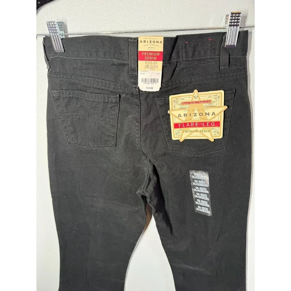 NWT Arizona Girls Flare Leg Jeans Black Denim‎ Size 16 Slim High Waisted